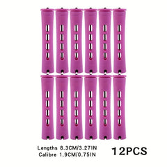 12pcs Purple Hair Perm Rods Plastic Cold Rods with Rubber Band