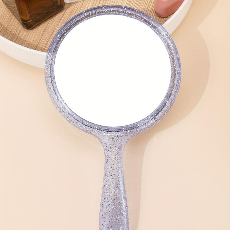 Round Handheld Makeup Vanity Mirror Bright Purple Handle