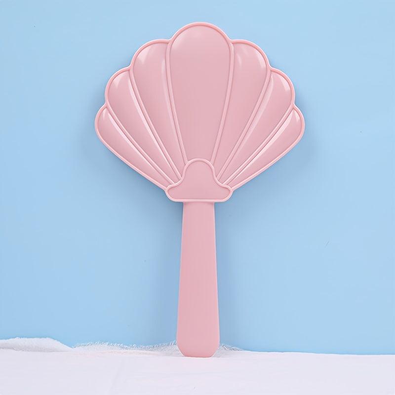 Shell Handheld Makeup Mirror With Handle Portable Cosmetic Touch up Mirror