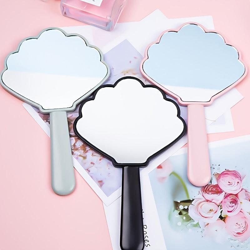Shell Handheld Makeup Mirror With Handle Portable Cosmetic Touch up Mirror