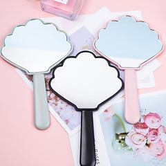Shell Handheld Makeup Mirror With Handle Portable Cosmetic Touch up Mirror
