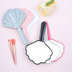 Shell Handheld Makeup Mirror With Handle Portable Cosmetic Touch up Mirror