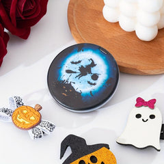 Witch Bats & Pumpkin Makeup Mirror Double Side Folding Vanity Hand Mirror