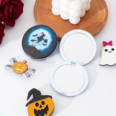 Witch Bats & Pumpkin Makeup Mirror Double Side Folding Vanity Hand Mirror