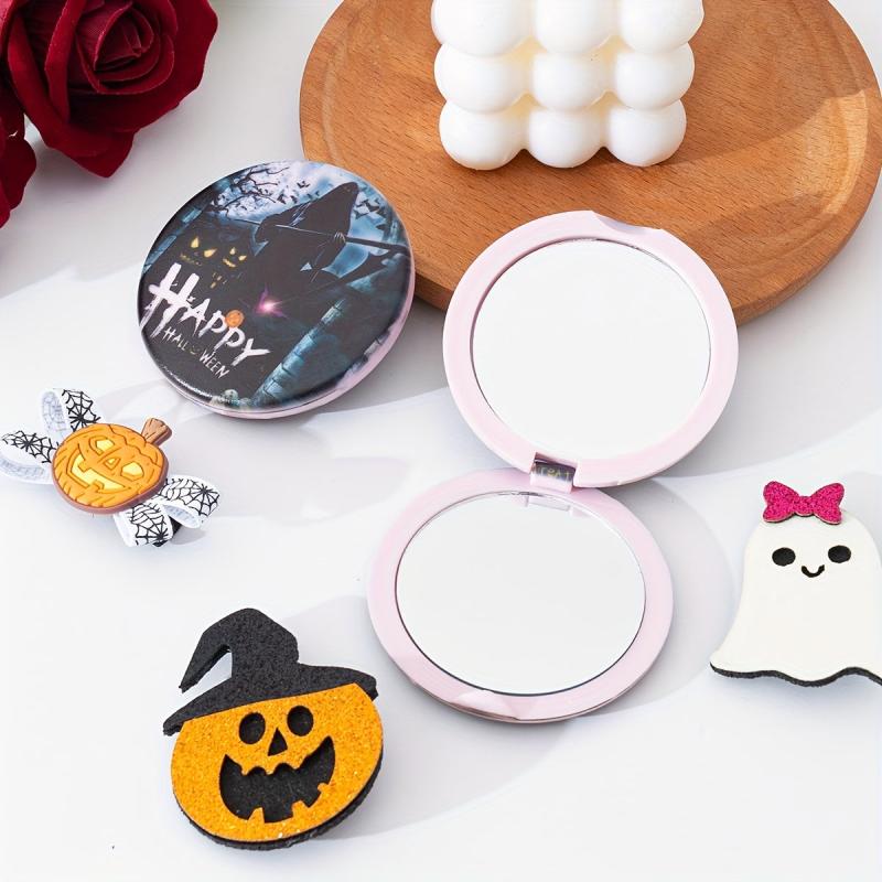 Pumpkin & Bat Pattern Compact Mirror Double Side Folding Makeup Mirror