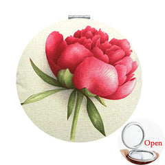 Flowers Printed PU Leather Makeup Mirror Compact 1X 2X Magnifying Vanity Mirror