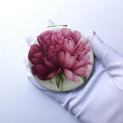 Flowers Printed PU Leather Makeup Mirror Compact 1X 2X Magnifying Vanity Mirror