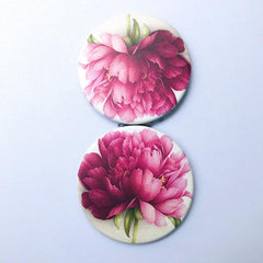 Flowers Printed PU Leather Makeup Mirror Compact 1X 2X Magnifying Vanity Mirror