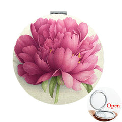 Flowers Printed PU Leather Makeup Mirror Compact 1X 2X Magnifying Vanity Mirror