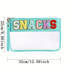 Chenille Letter Bag Clear Pouch Makeup Toiletry Monogram Zipper Purse
