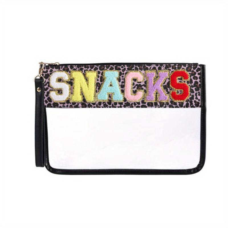 Chenille Letter Bag Clear Pouch Makeup Toiletry Monogram Zipper Purse