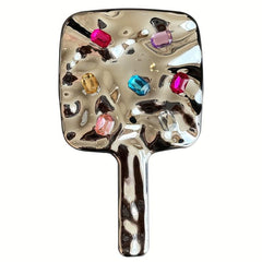 Crystal Decor Handheld Makeup Mirror with Comfort Handle