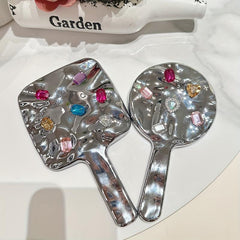 Crystal Decor Handheld Makeup Mirror with Comfort Handle