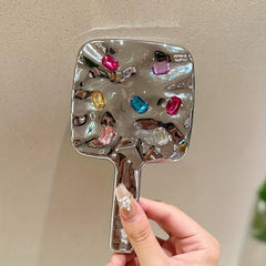 Crystal Decor Handheld Makeup Mirror with Comfort Handle