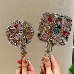 Crystal Decor Handheld Makeup Mirror with Comfort Handle