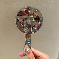 Crystal Decor Handheld Makeup Mirror with Comfort Handle