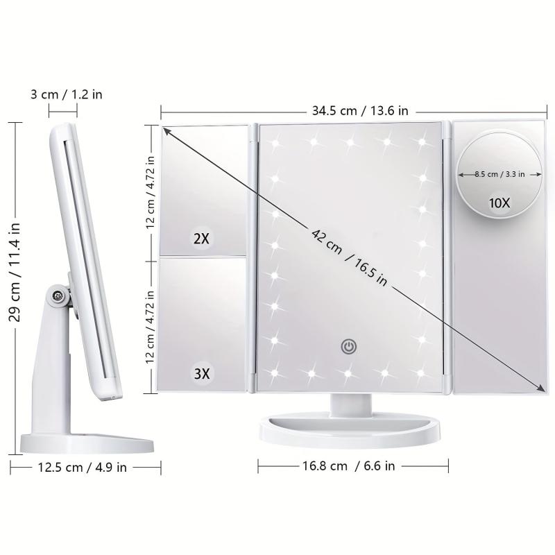 LED Makeup Mirror with 2X 3X Magnification and Adjustable Rotation