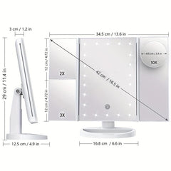 LED Makeup Mirror with 2X 3X Magnification and Adjustable Rotation