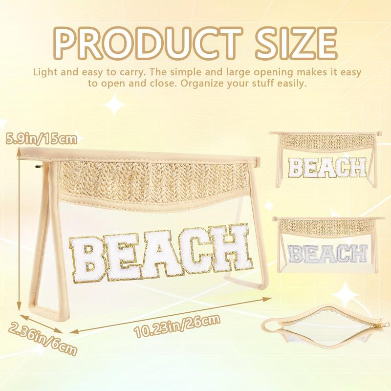 Clear Boho Patch Makeup Bag with Waterproof Zipper