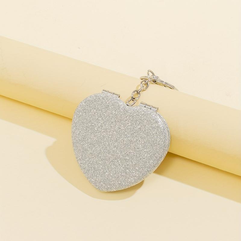 Heart Glitter Compact Mirror Double Side Touch up Mini Makeup Mirror