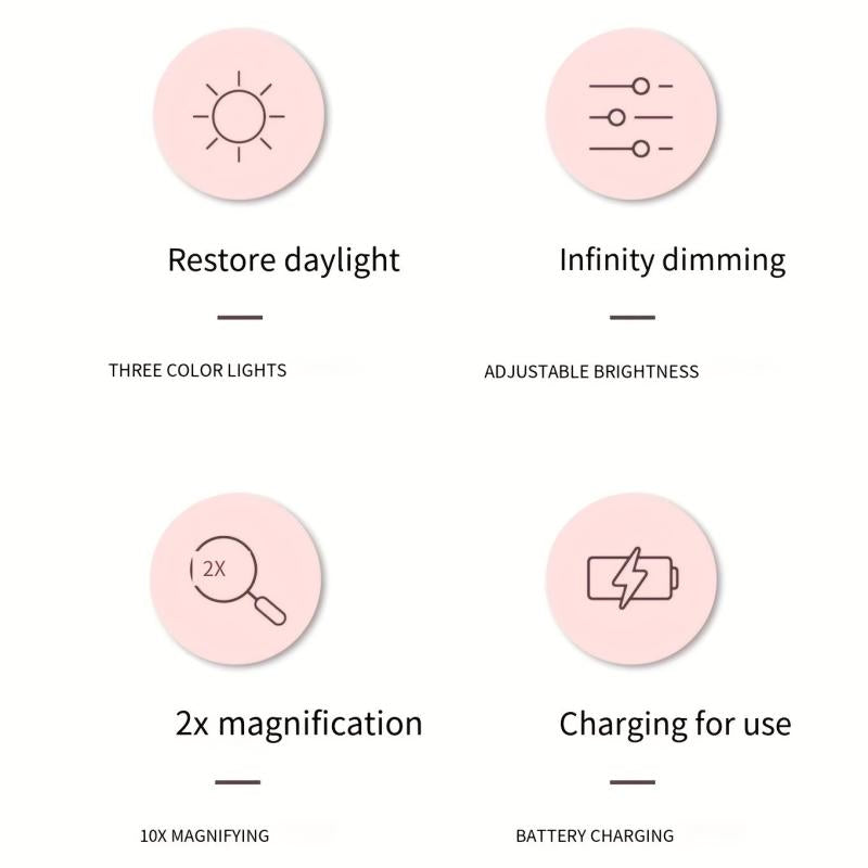 LED Lighted Travel Makeup Mirror with 2x 1x Magnifying & 3 Light Settings