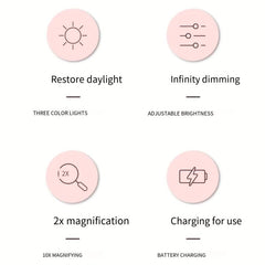 LED Lighted Travel Makeup Mirror with 2x 1x Magnifying & 3 Light Settings