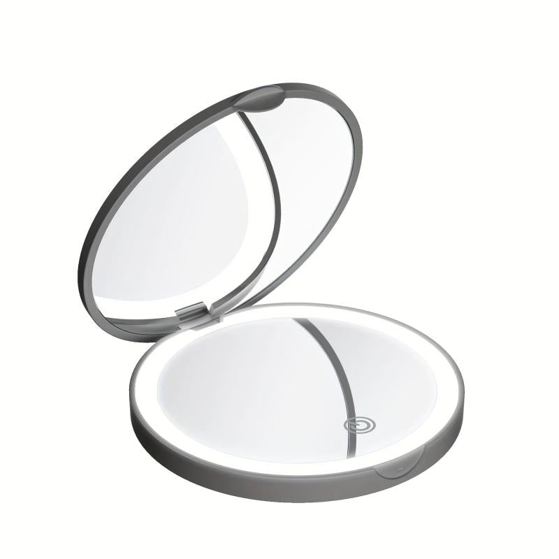 LED Lighted Travel Makeup Mirror with 2x 1x Magnifying & 3 Light Settings