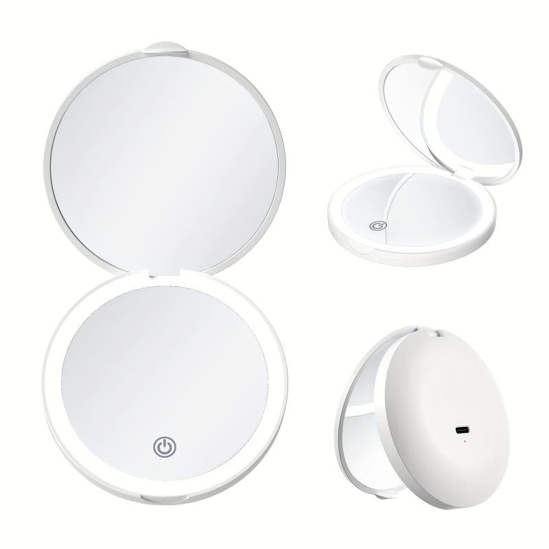 LED Lighted Travel Makeup Mirror with 2x 1x Magnifying & 3 Light Settings