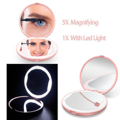 Portable Makeup Mirror with Lights Handheld Foldable Double Sided 1x 5x Mag