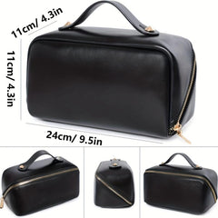Large Opening Portable Cosmetic Bag PU Leather Toiletry Bag