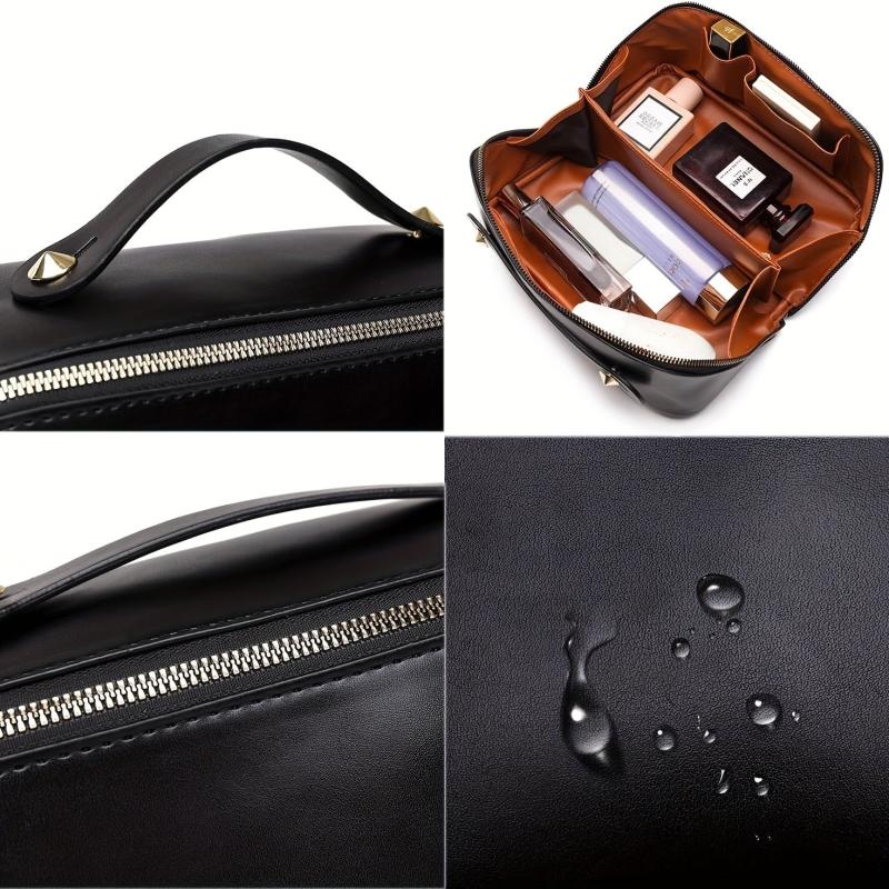 Large Opening Portable Cosmetic Bag PU Leather Toiletry Bag