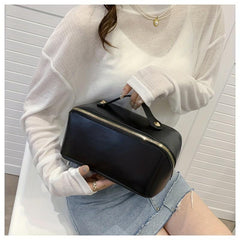 Large Opening Portable Cosmetic Bag PU Leather Toiletry Bag