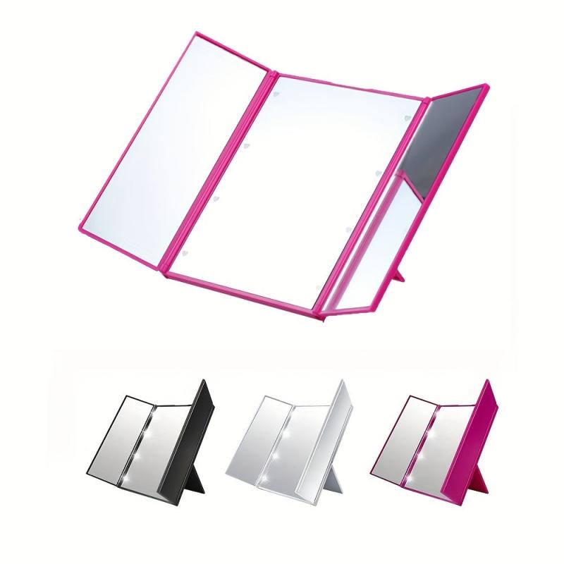 Tri-Folding LED Lighted Makeup Mirror with Stand