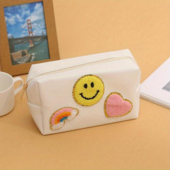 Waterproof Preppy Patch Makeup Bag Toiletry Organizer for Women/Girls