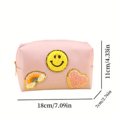 Waterproof Preppy Patch Makeup Bag Toiletry Organizer for Women/Girls