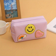 Waterproof Preppy Patch Makeup Bag Toiletry Organizer for Women/Girls