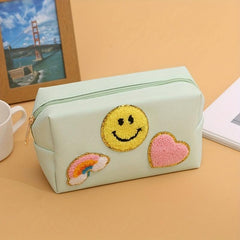 Waterproof Preppy Patch Makeup Bag Toiletry Organizer for Women/Girls