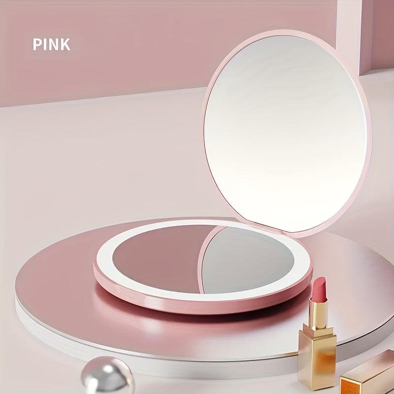 2pcs LED Makeup Mirror & Massage Comb Set Travel Portable Lighted Compact Mirror