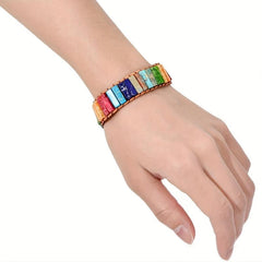 7 Chakra Bracelet Real Stones Leather Wrap Healing Bead Bracelet Boho Jewelry