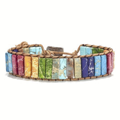 7 Chakra Bracelet Real Stones Leather Wrap Healing Bead Bracelet Boho Jewelry