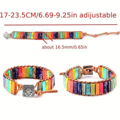 7 Chakra Bracelet Real Stones Leather Wrap Healing Bead Bracelet Boho Jewelry