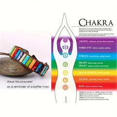 7 Chakra Bracelet Real Stones Leather Wrap Healing Bead Bracelet Boho Jewelry