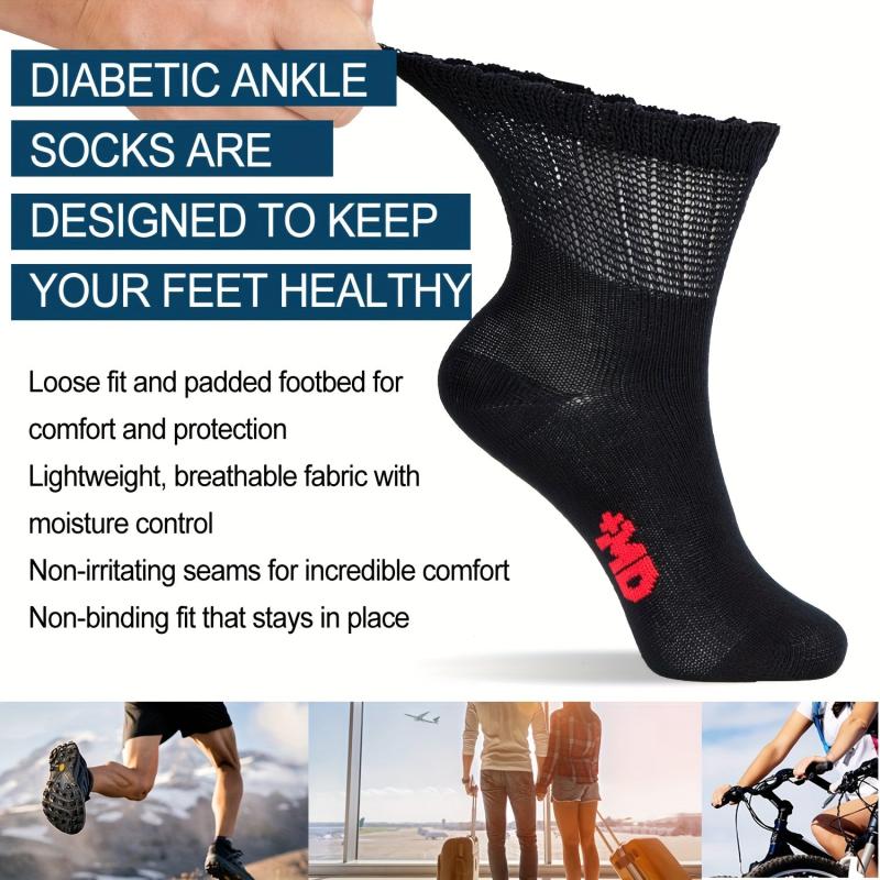 4 Pairs Men Bamboo Diabetic Ankle Socks Soft Non Binding Wide Str