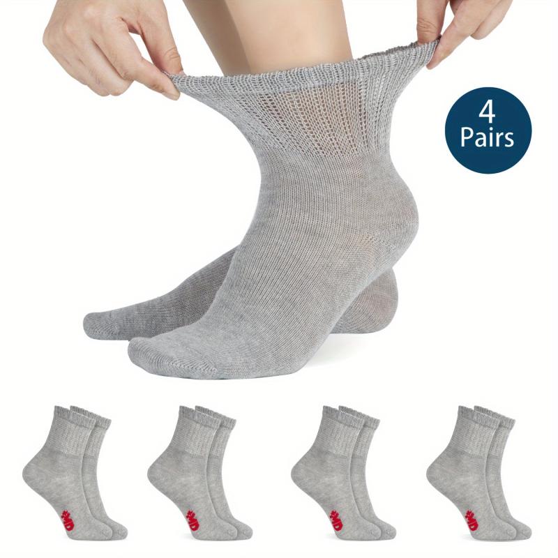 4 Pairs Men Bamboo Diabetic Ankle Socks Soft Non Binding Wide Str