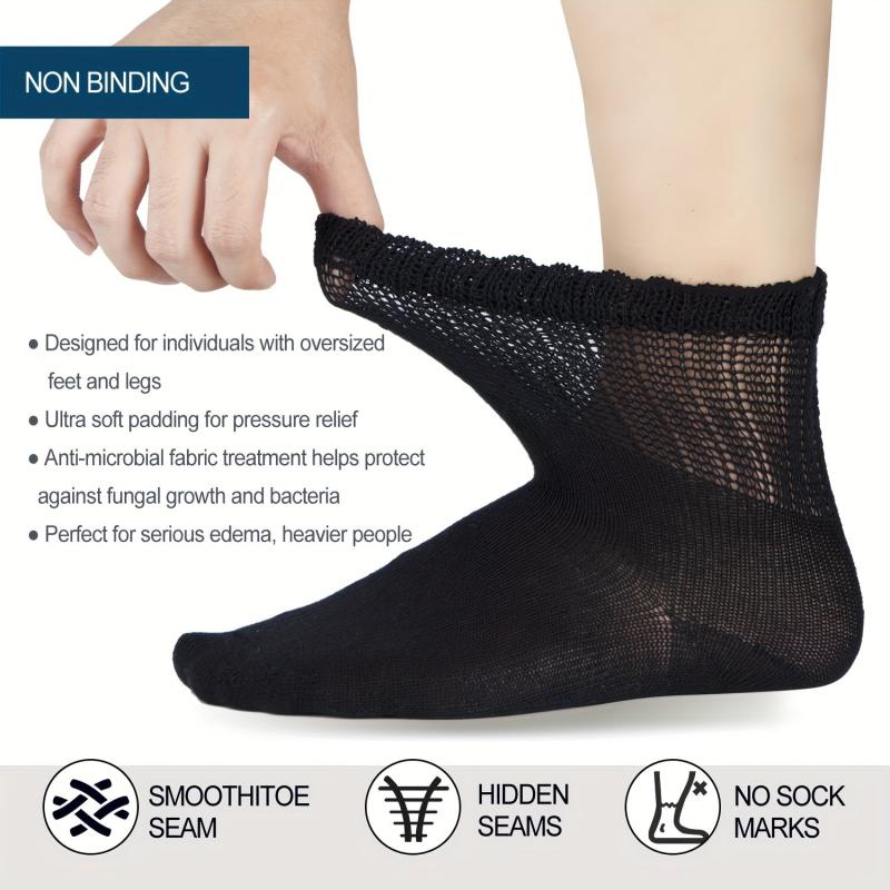 4 Pairs Men Bamboo Diabetic Ankle Socks Soft Non Binding Wide Str