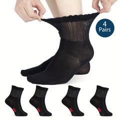 4 Pairs Men Bamboo Diabetic Ankle Socks Soft Non Binding Wide Str