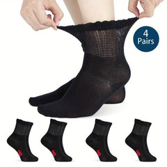 4 Pairs Men Bamboo Diabetic Ankle Socks Soft Non Binding Wide Str