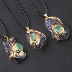 Gilt Crystal Raw Stone Pendant Multicolor Crystal Stone Irregular