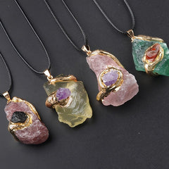 Gilt Crystal Raw Stone Pendant Multicolor Crystal Stone Irregular