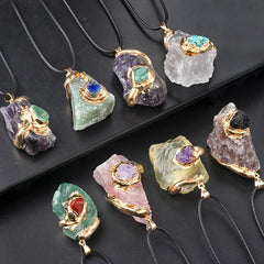 Gilt Crystal Raw Stone Pendant Multicolor Crystal Stone Irregular